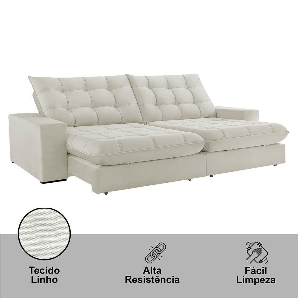 Sofá Livy Linho 02 Módulos De 100m B25cm Meu Sofá Online A302 Linho Branco - 2