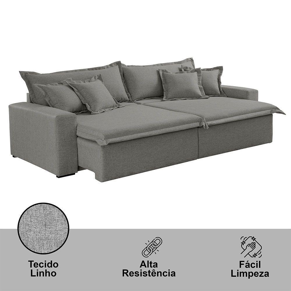 Sofá Montreal Linho 02 Módulos De 120m B25cm Meu Sofá Online A230 Linho Cinza - 3