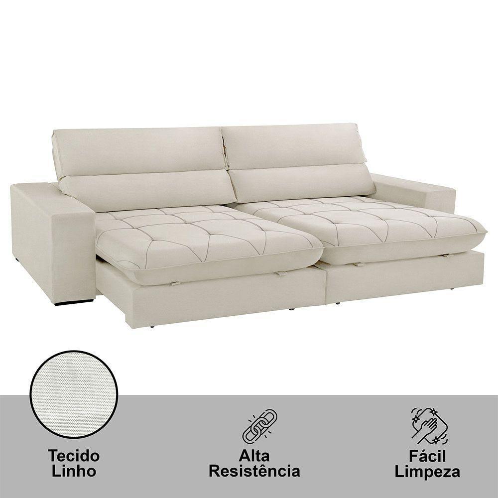 Sofá Aspem Linho 02 Módulos De 100m B25cm Meu Sofá Online A302 Linho Branco - 3