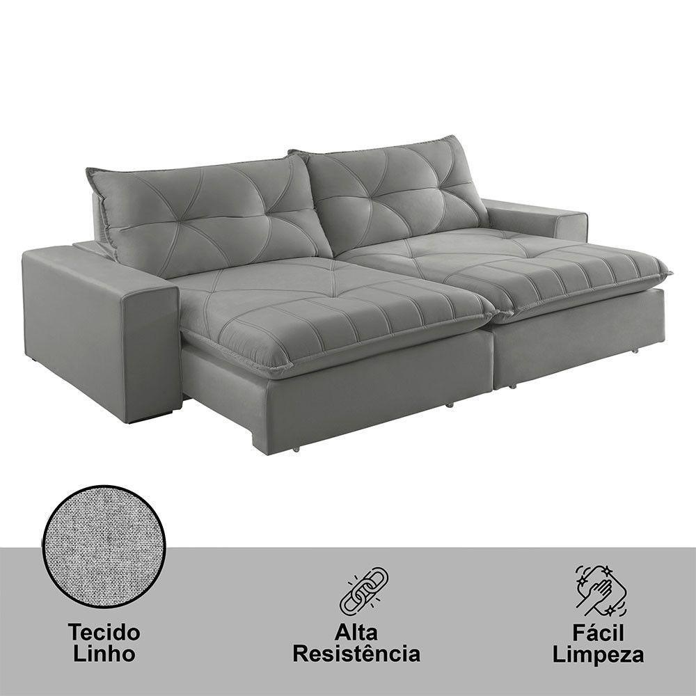 Sofá Hall Linho Dois Módulos De 100m B25cm Meu Sofá Online A230 Linho Cinza - 3