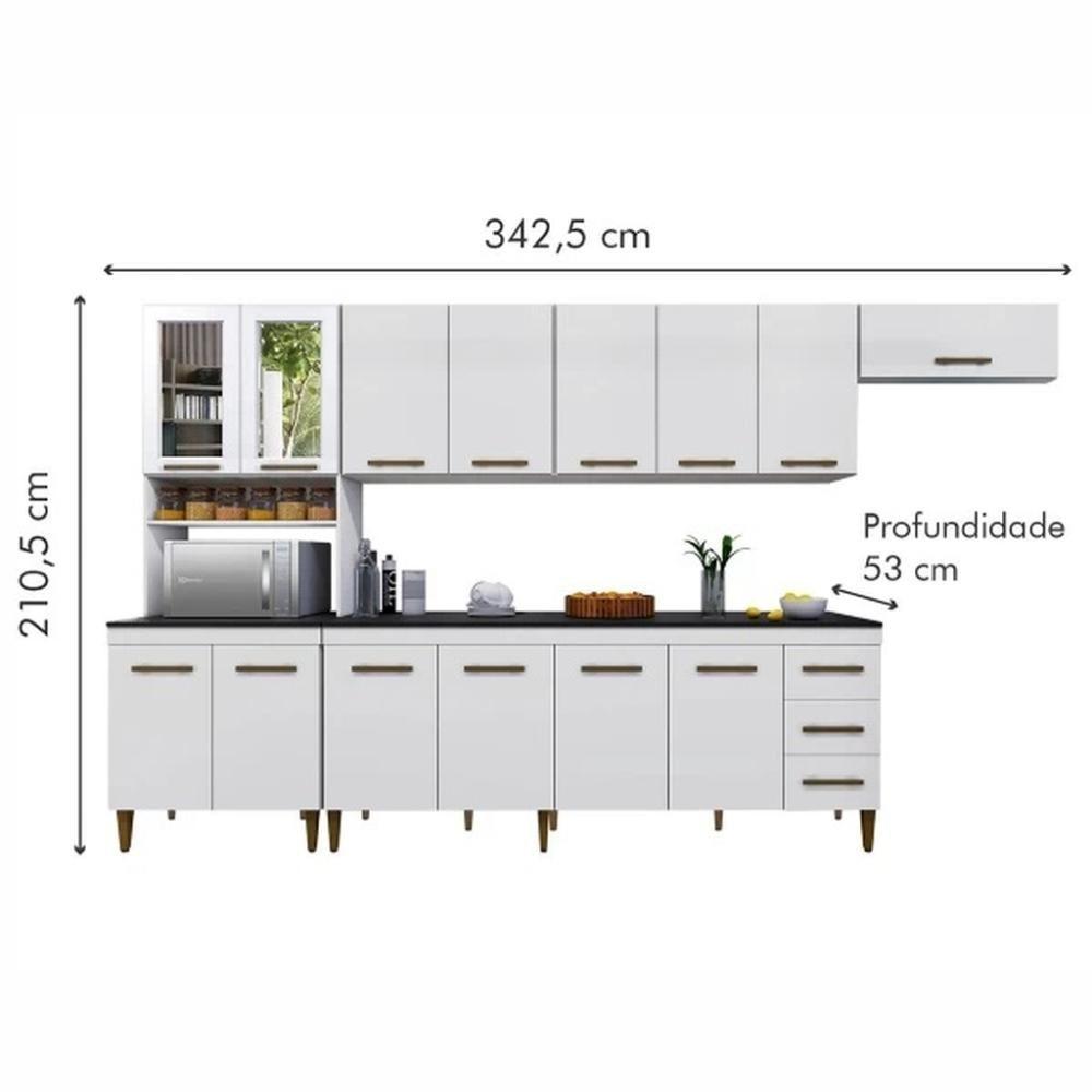 Cozinha Modulada Atenas 14 Portas 3 Gavetas Kaiki Móveis Branco - 5