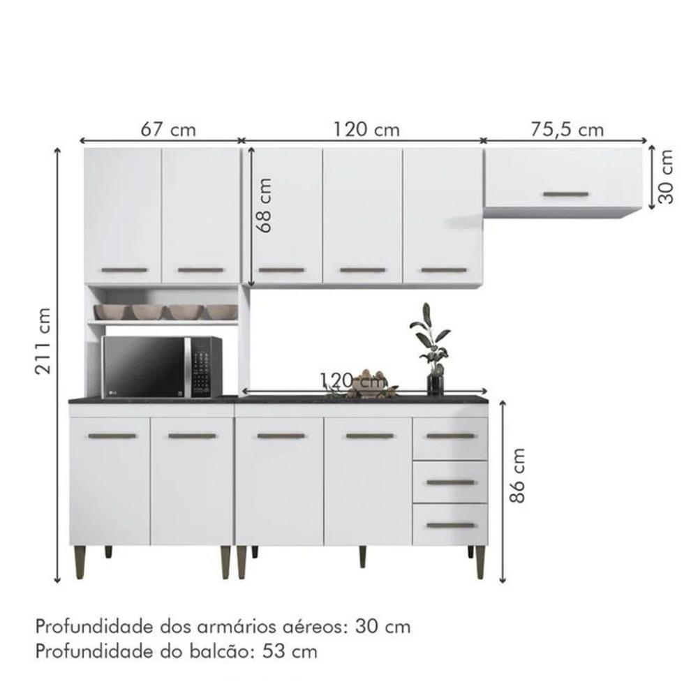 Cozinha Modulada Atenas 10 Portas 3 Gavetas Kaiki Móveis Branco - 7