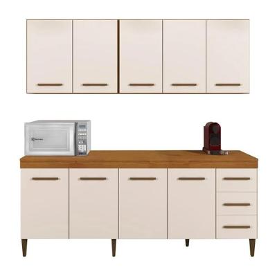 Cozinha Compacta Atenas 9 Portas 3 Gavetas Atenas Kaiki Móveis Nature Off White