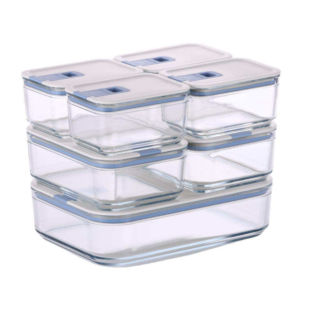 Conjunto De Potes De Vidro Herméticos Retangulares - 7 Unidades - Tampa Com Alavanca - 1