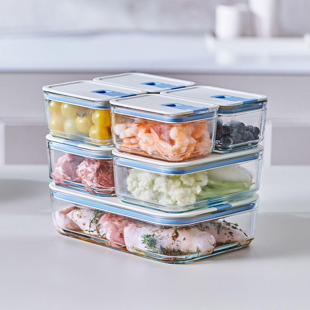 Conjunto De Potes De Vidro Herméticos Retangulares - 7 Unidades - Tampa Com Alavanca - 7