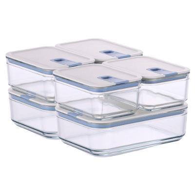 Conjunto De Potes De Vidro Herméticos Retangulares - 6 Unidades - Tampa Com Alavanca