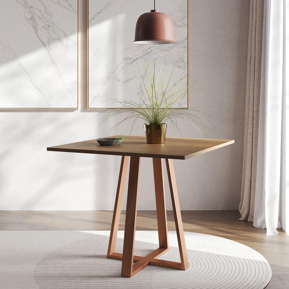 Mesa De Jantar Mônaco 90cm Imbuia Base Cobre Marrom - 1