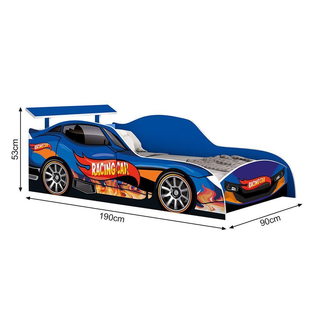 Cama Carro Solteiro Racing Car Para Meninos Racing Car Relâmpago Azul - 2