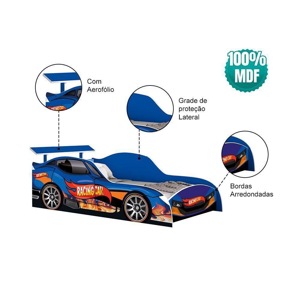Cama Carro Solteiro Racing Car Para Meninos Racing Car Relâmpago Azul - 4