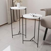 Mesa Lateral Redonda áquila Preta Tampo Branco - 1