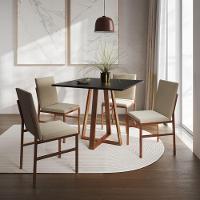 Conjunto De Jantar Mesa Mônaco 90cm Tampo Preto Com 4 Cadeiras Bege Base Cobre Preto - 1