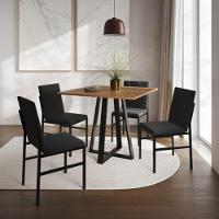 Conjunto De Jantar Mesa Mônaco 90cm Tampo Imbuia Com 4 Cadeiras Estofadas Preto - 1