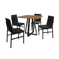 Conjunto De Jantar Mesa Mônaco 90cm Tampo Imbuia Com 4 Cadeiras Estofadas Preto - 4