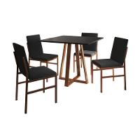 Conjunto De Jantar Mesa Mônaco 90cm Tampo Preto Com 4 Cadeiras Pretas Base Cobre Preto - 4