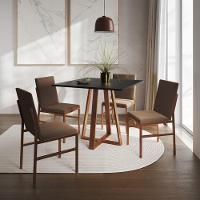 Conjunto De Jantar Mesa Mônaco 90cm Tampo Preto Com 4 Cadeiras Marrom Base Cobre Preto - 1