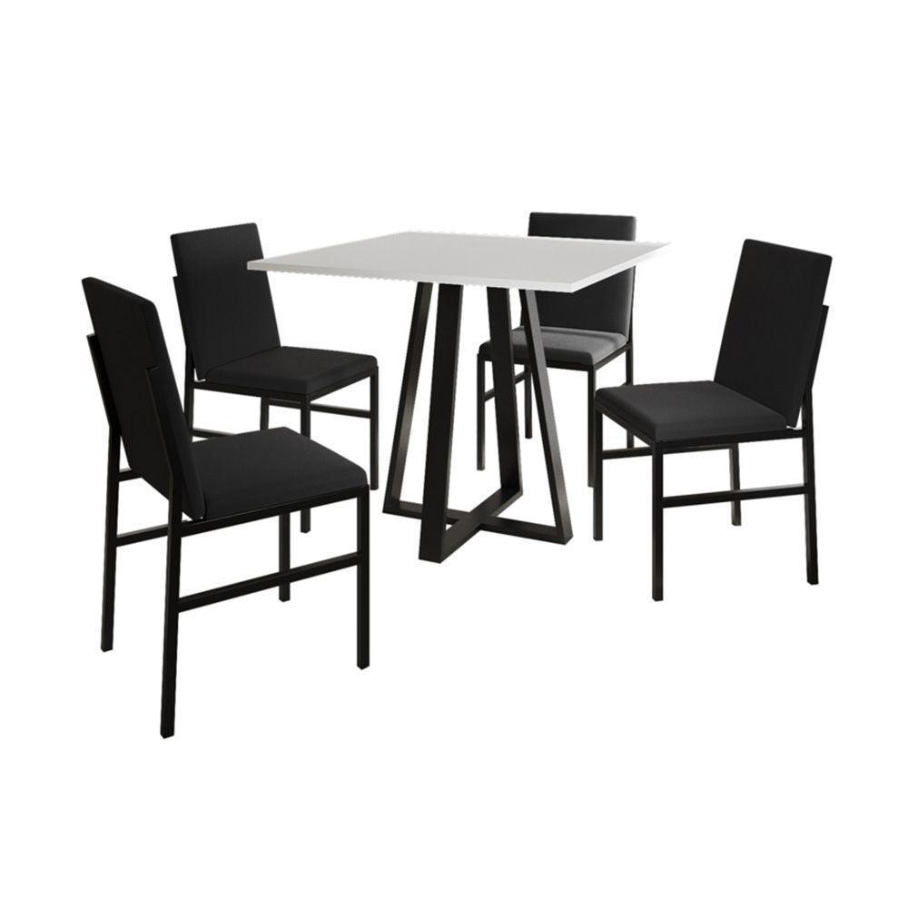 Conjunto De Jantar Mesa Mônaco 90cm Tampo Branco Com 4 Cadeiras Estofadas Preto - 4