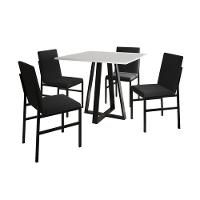 Conjunto De Jantar Mesa Mônaco 90cm Tampo Branco Com 4 Cadeiras Estofadas Preto - 4