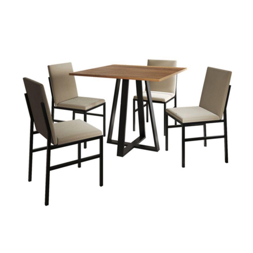 Conjunto De Jantar Mesa Mônaco 90cm Tampo Imbuia Com 4 Cadeiras Estofadas Bege Preto - 4