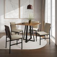 Conjunto De Jantar Mesa Mônaco 90cm Tampo Imbuia Com 4 Cadeiras Estofadas Bege Preto - 1