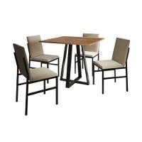 Conjunto De Jantar Mesa Mônaco 90cm Tampo Imbuia Com 4 Cadeiras Estofadas Bege Preto - 4