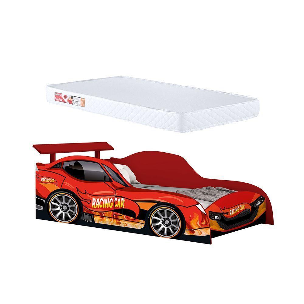Cama Solteiro Carro E Colchao Menino Vermelho Racing Car Vermelho - 5