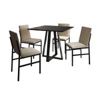 Conjunto De Jantar Mesa Mônaco 90cm Tampo Preto Com 4 Cadeiras Estofadas Bege Preto - 6