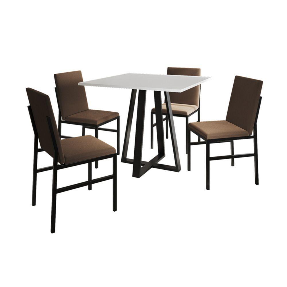 Conjunto De Jantar Mesa Mônaco 90cm Tampo Branco Com 4 Cadeiras Estofadas Marrom Preto - 6