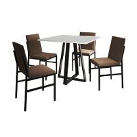 Conjunto De Jantar Mesa Mônaco 90cm Tampo Branco Com 4 Cadeiras Estofadas Marrom Preto - 6