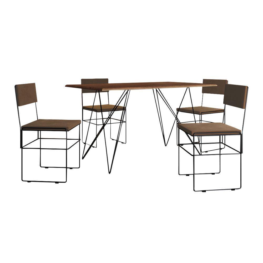Mesa Jantar Industrial Trama 1,40x0,80m Amêndoa Com 4 Cadeiras Estofadas Vitória Marrom E Preta Marrom - 5
