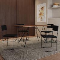 Mesa Jantar Industrial Trama 1,40x0,80m Amêndoa Com 4 Cadeiras Estofadas Vitória Preta Marrom - 1