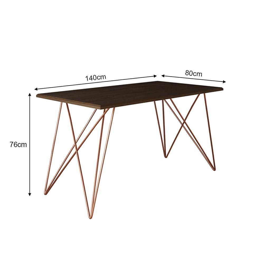 Mesa Jantar Industrial Trama 1,40x0,80m Amêndoa Com 4 Cadeiras Estofadas Vitória Marrom E Cobre Marrom - 2