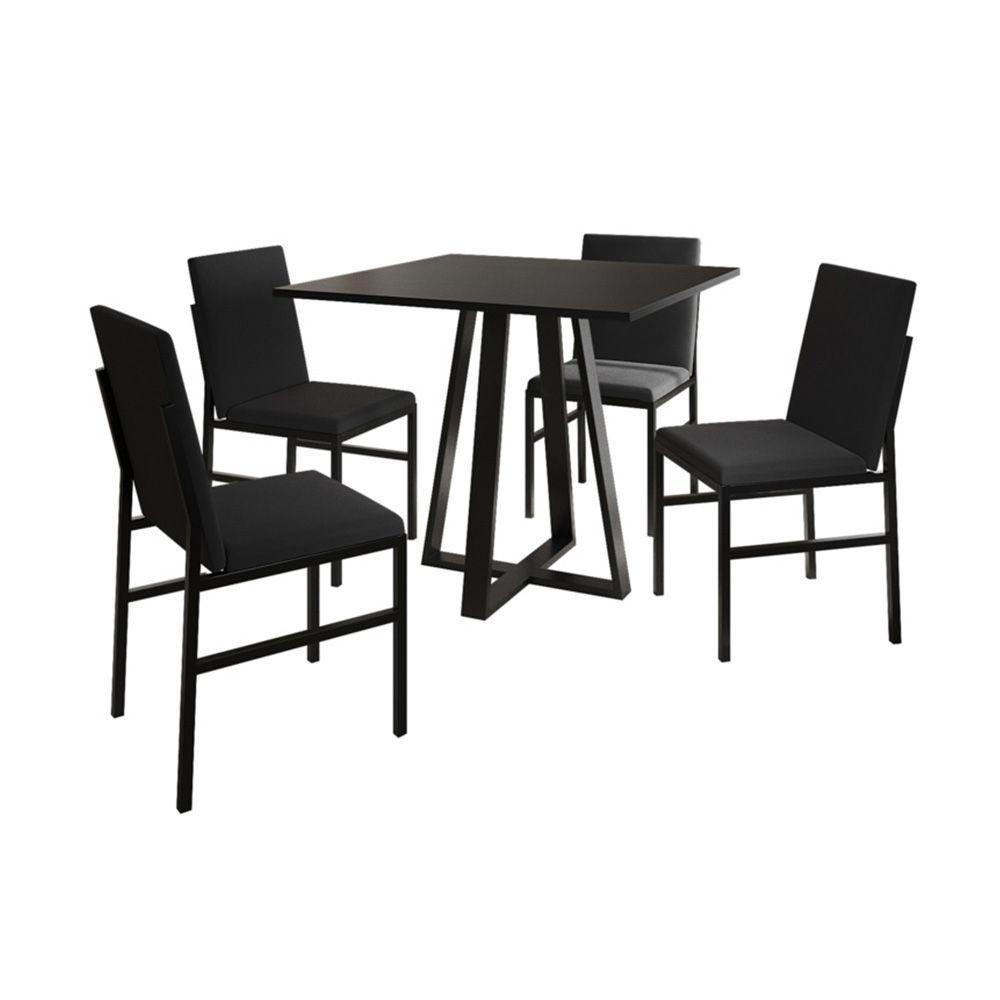 Conjunto De Jantar Mesa Mônaco 90cm Tampo Preto Com 4 Cadeiras Estofadas Preto - 6