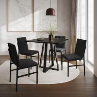 Conjunto De Jantar Mesa Mônaco 90cm Tampo Preto Com 4 Cadeiras Estofadas Preto - 1