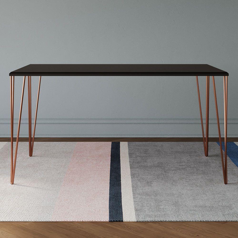 Mesa De Jantar Elen 140x80cm Tampo Preto Com Base Cobre Preto - 4