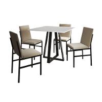 Conjunto De Jantar Mesa Mônaco 90cm Tampo Branco Com 4 Cadeiras Estofadas Bege Preto - 4