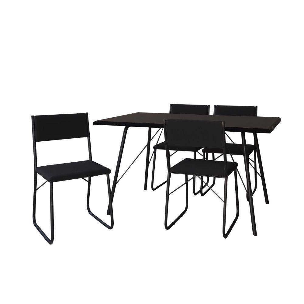 Mesa Jantar Paraty 137cm Tampo Preto Com 4 Cadeiras Angra Estofadas Preto - 6