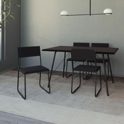 Mesa Jantar Paraty 137cm Tampo Preto Com 4 Cadeiras Angra Estofadas Preto