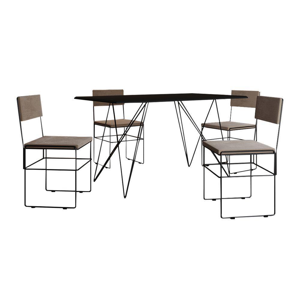 Mesa Jantar Industrial Trama 1,40x0,80m Preta Com 4 Cadeiras Estofadas Vitória Bege E Preta Marrom - 6