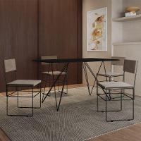 Mesa Jantar Industrial Trama 1,40x0,80m Preta Com 4 Cadeiras Estofadas Vitória Bege E Preta Marrom - 1