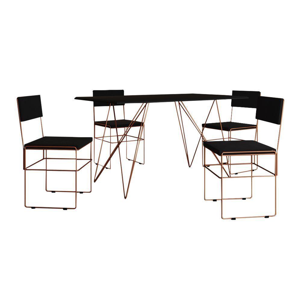 Mesa Jantar Industrial Trama 1,40x0,80m Preta Com 4 Cadeiras Estofadas Vitória Cobre E Preta Marrom - 6