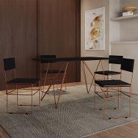 Mesa Jantar Industrial Trama 1,40x0,80m Preta Com 4 Cadeiras Estofadas Vitória Cobre E Preta Marrom - 1