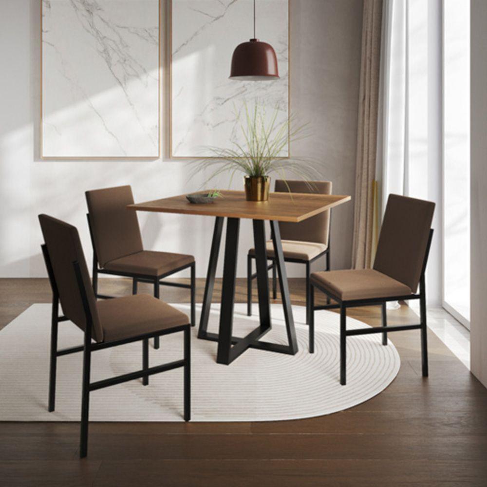 Conjunto De Jantar Mesa Mônaco 90cm Tampo Imbuia Com 4 Cadeiras Estofadas Marrom Preto - 1