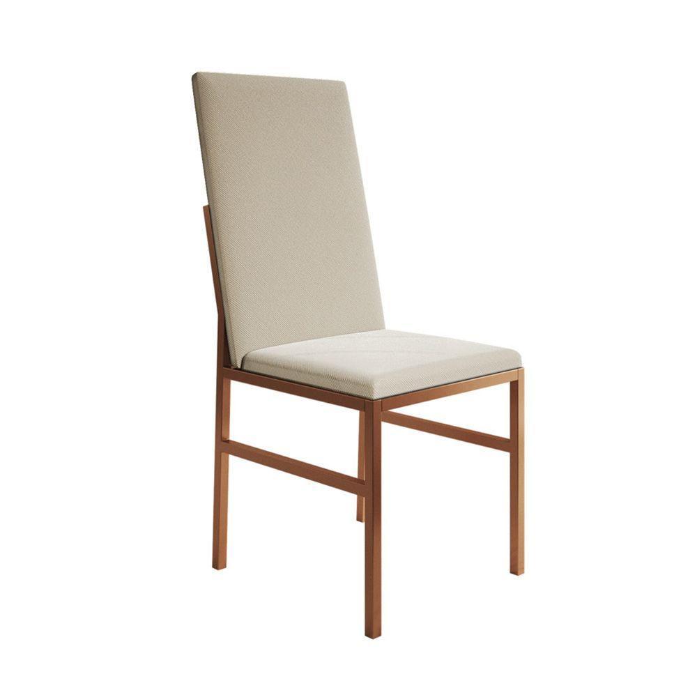 Conjunto De Jantar Mesa Mônaco Premium 90cm Preta Com 4 Cadeiras Estofadas Bege Base Cobre Preto - 2