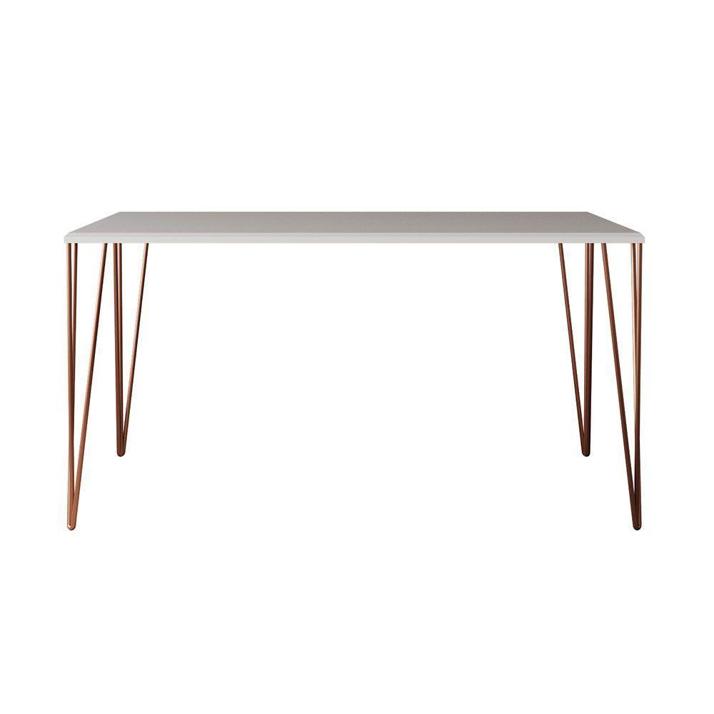 Mesa De Jantar Elen 140x80cm Tampo Branco Com Base Cobre Marrom - 3