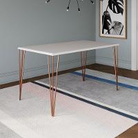 Mesa De Jantar Elen 140x80cm Tampo Branco Com Base Cobre Marrom - 1