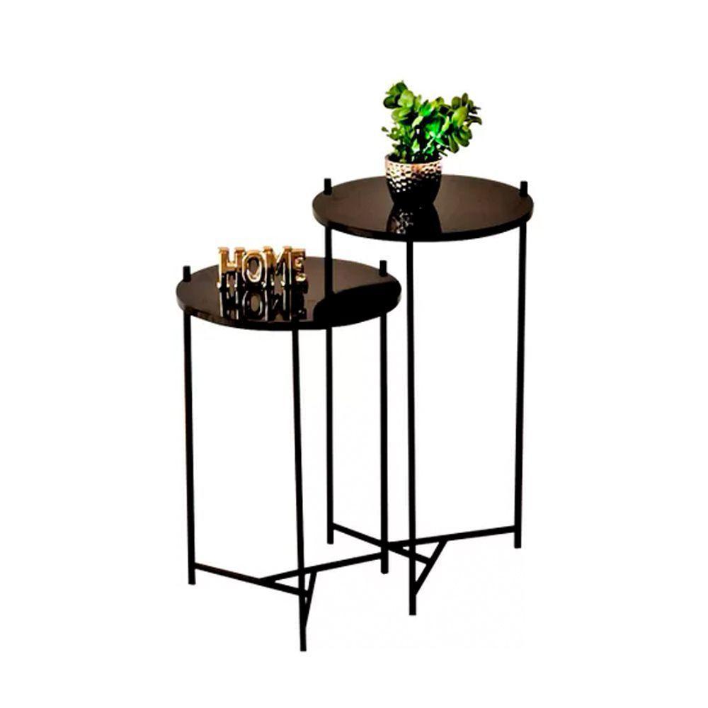 Conjunto De Mesa Lateral áquila Preta Iron Wood Preto - 4