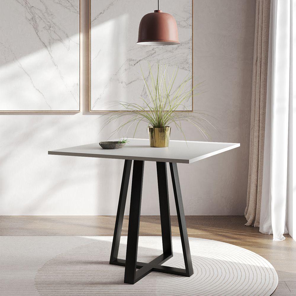 Mesa De Jantar Mônaco 90cm Branca Base Preta Branco - 1