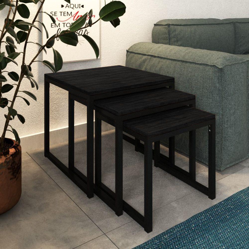 Mesa Lateral Industrial Trio Isabella Preto E Tampo Preto - 1