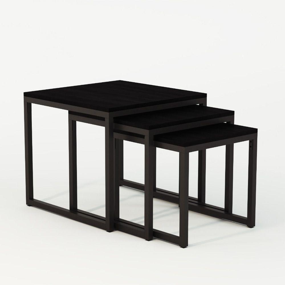 Mesa Lateral Industrial Trio Isabella Preto E Tampo Preto - 3