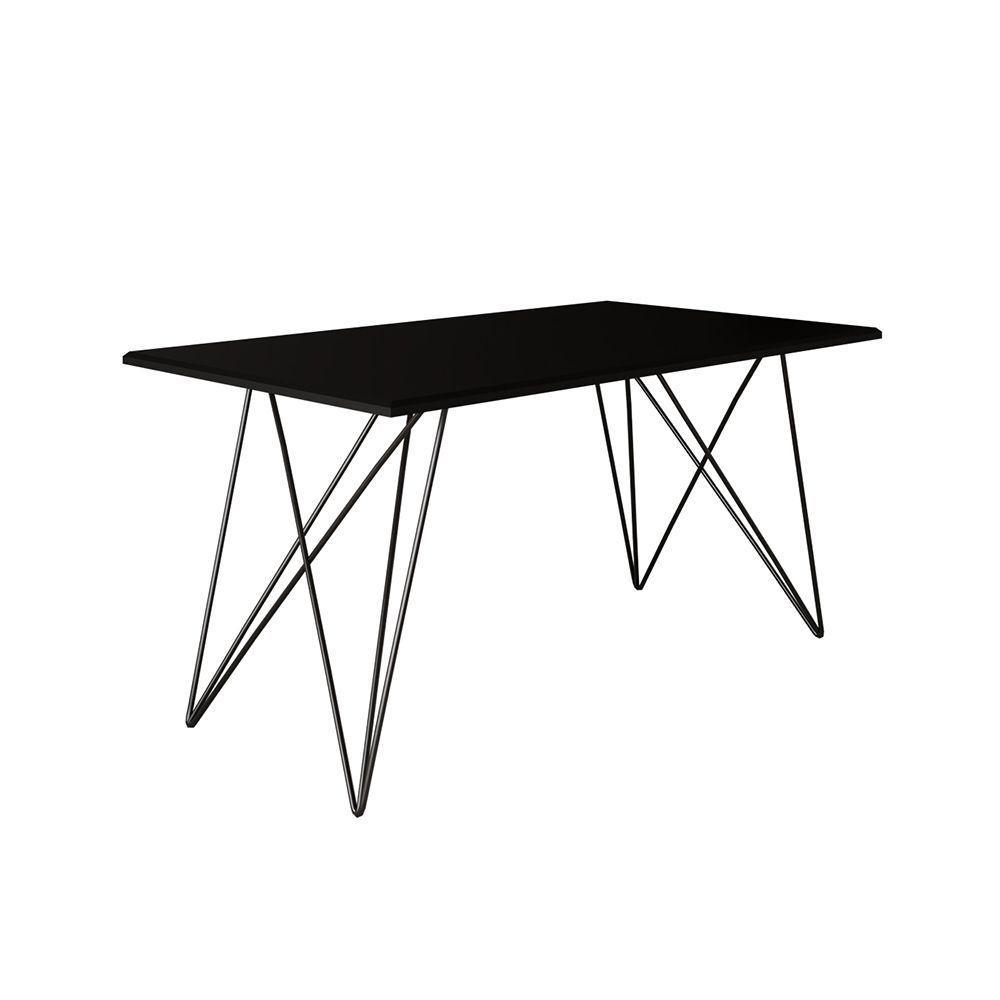 Mesa Jantar Retangular Industrial Trama 1,50x0,90m Preta Com 6 Cadeiras Estofadas Bege E Preta Vitór Preto - 4